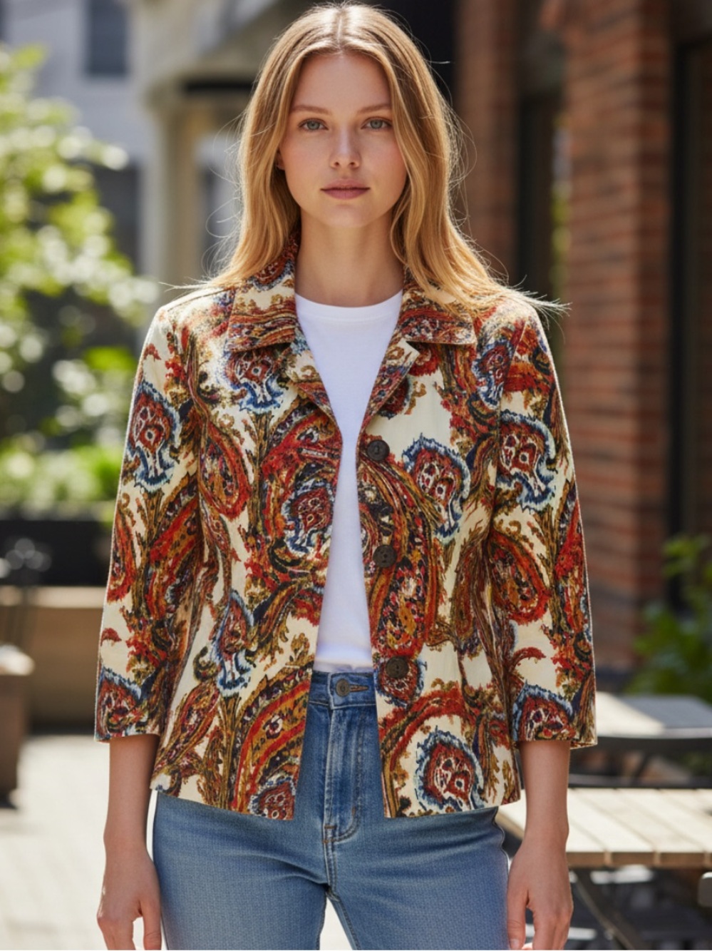 Chico's Cream Multicolor Paisley Button-Front Jacket